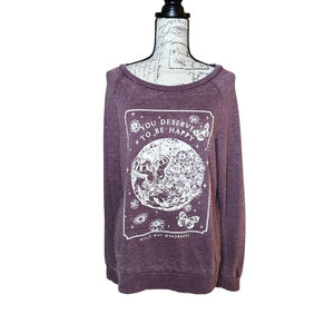 Miken Flow Sz Medium Heathered Plum You Deserve To Be Happy Pullover Sweatshirt